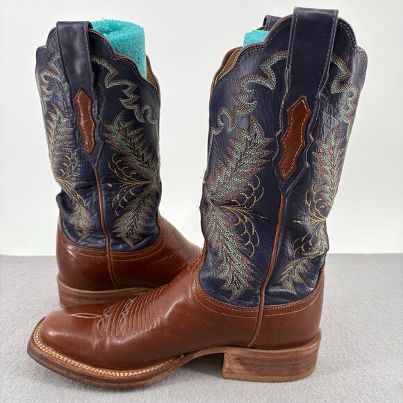 Vintage Lucchese 2000 Boots Womens 6.5B Brown Blue Leather Western Lone Star - Picture 15 of 16